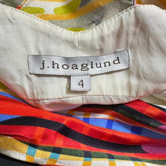 J. Hoaglund Starburst Multicolor Satin Silk One Shoulder Mini Cocktail Dress - Picture 10 of 12